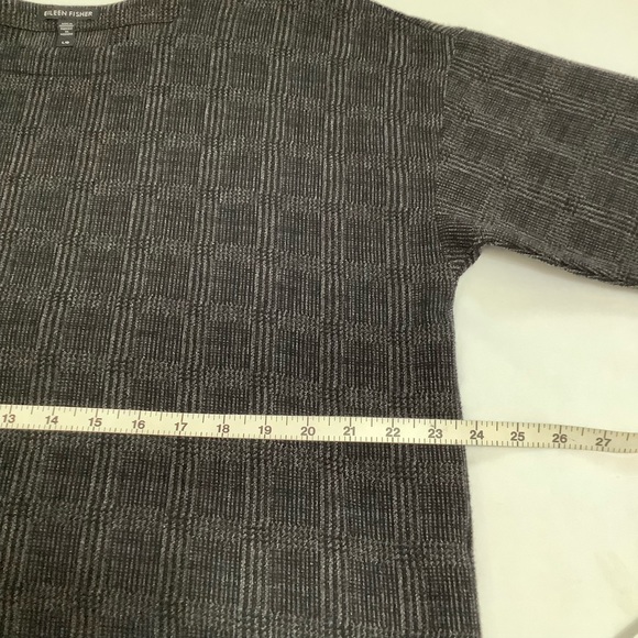 Eileen Fisher size L check print 3/4 sleeve scoop neck blouse (W451) - Picture 10 of 14
